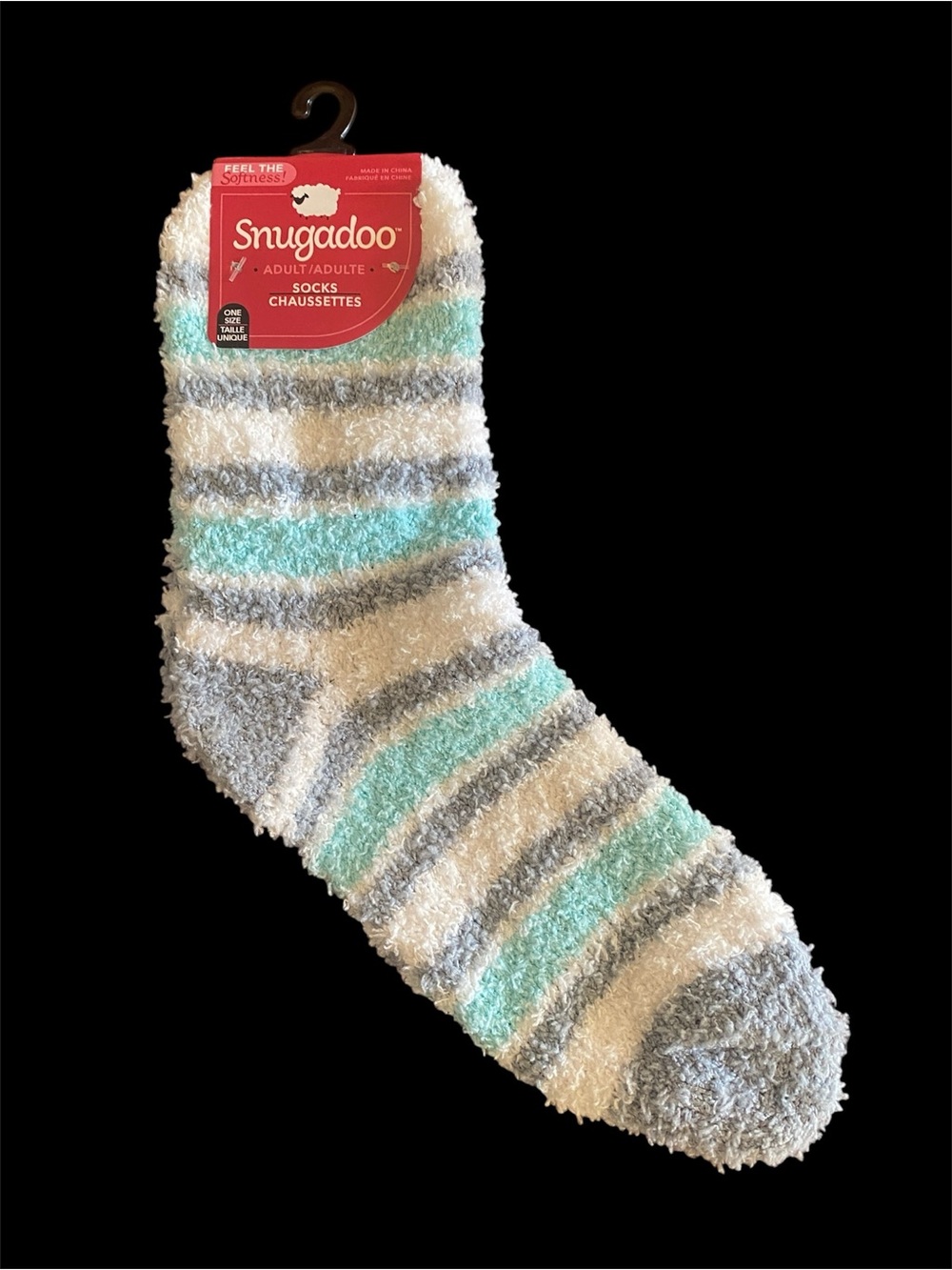 Snugadoo Women's Plush Striped Fuzzy Socks - Mint, Gray & White